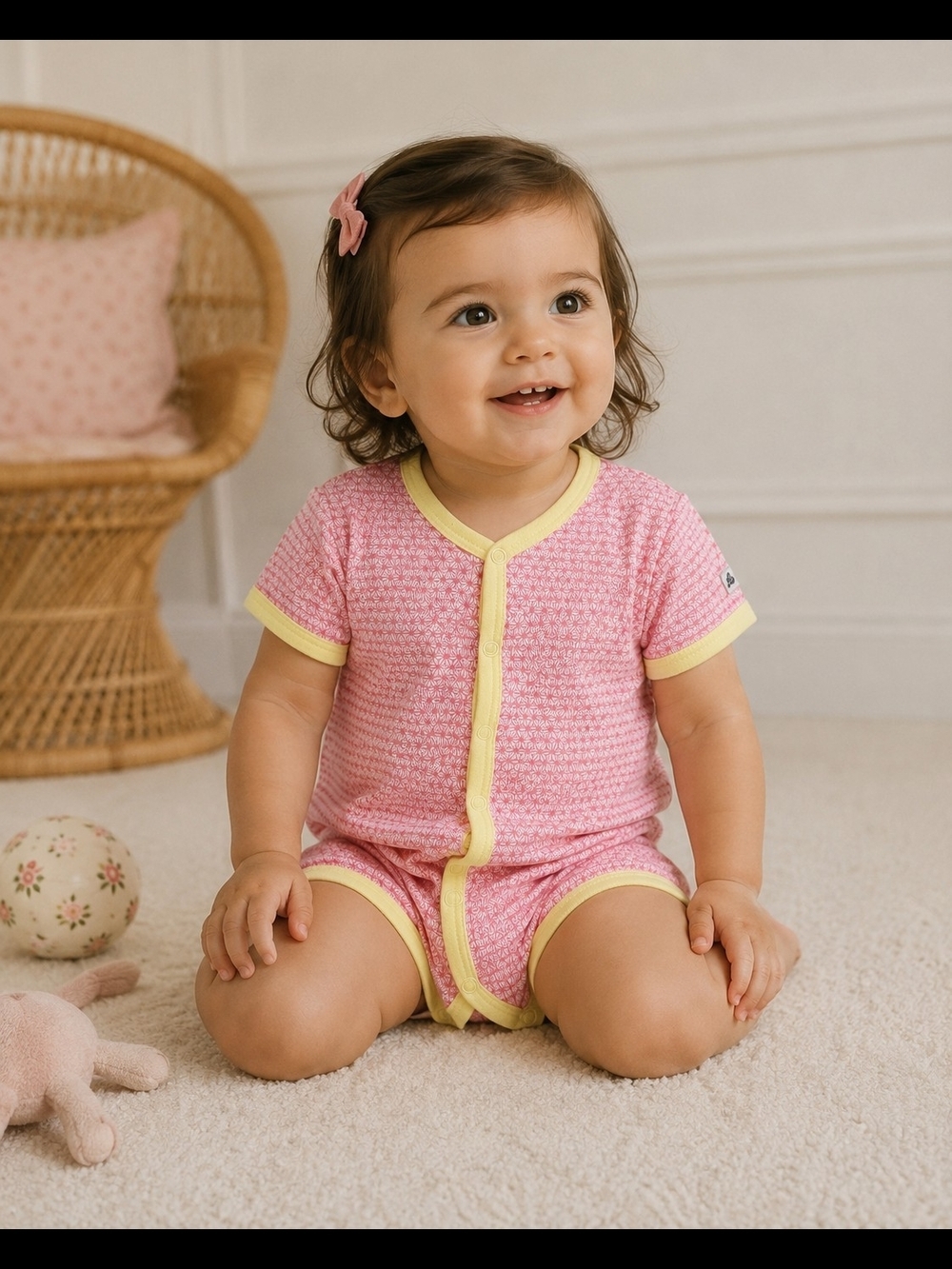 Petit Bateau Baby Pink Yellow Snap Romper Bodysuit 12 Months 74cm France